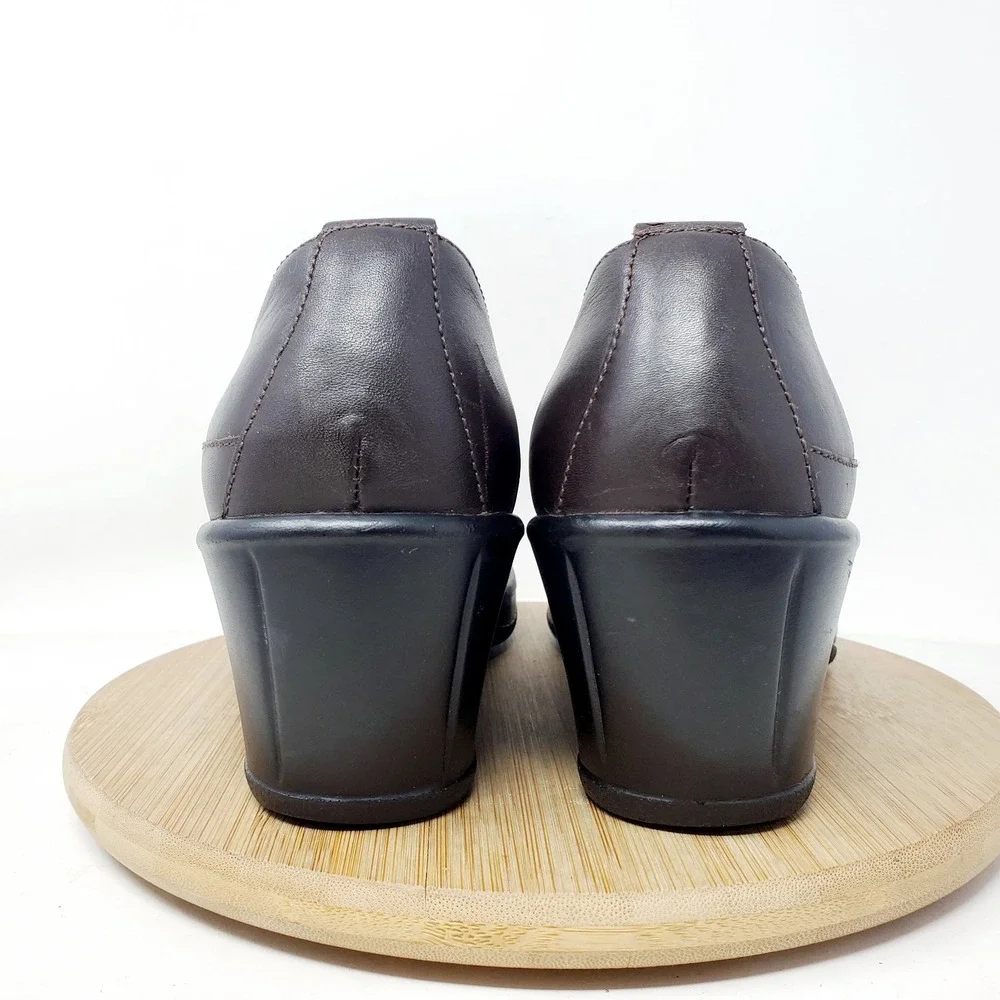 Dansko Shoes Womens 38 Brown Leather Slip On Loafer Wedge‎ Y2K Academia Retro